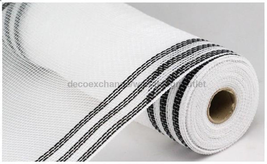 10.25"X10Yd Faux Jute/Pp/Border Stripe White/Black RY8325F6 - DecoExchange®