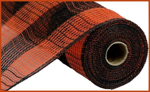 10.25"X10Yd Faux Jute/Pp Large Check Orange/Black RY8315F7 - DecoExchange®