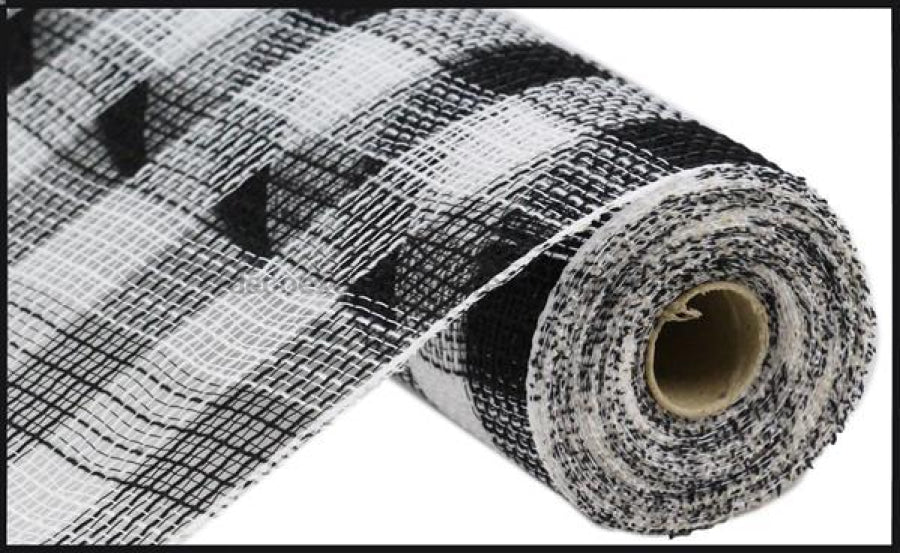 10.25"X10Yd Faux Jute/Pp Small Check Black/White RY832062 - DecoExchange®