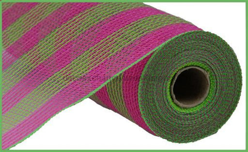 10.25"X10Yd Faux Jute/Pp Small Stripe Hot Pink/Fresh Green RY8319B2 - DecoExchange