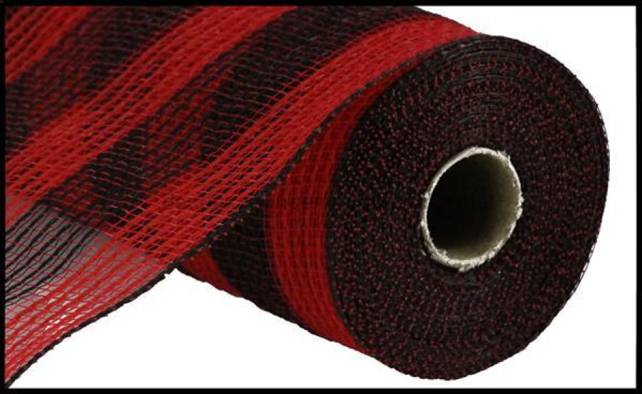 10.25"X10Yd Faux Jute/Pp Small Stripe Red/Black RY8319E6 - DecoExchange