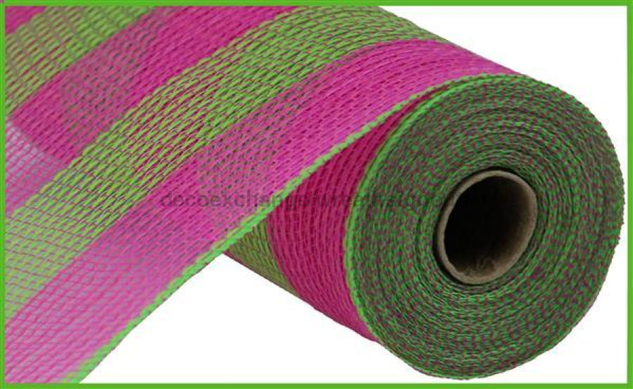 10.25"X10Yd Faux Jute/Pp Wide Stripe Hot Pink/Fresh Green RY8314B2 - DecoExchange