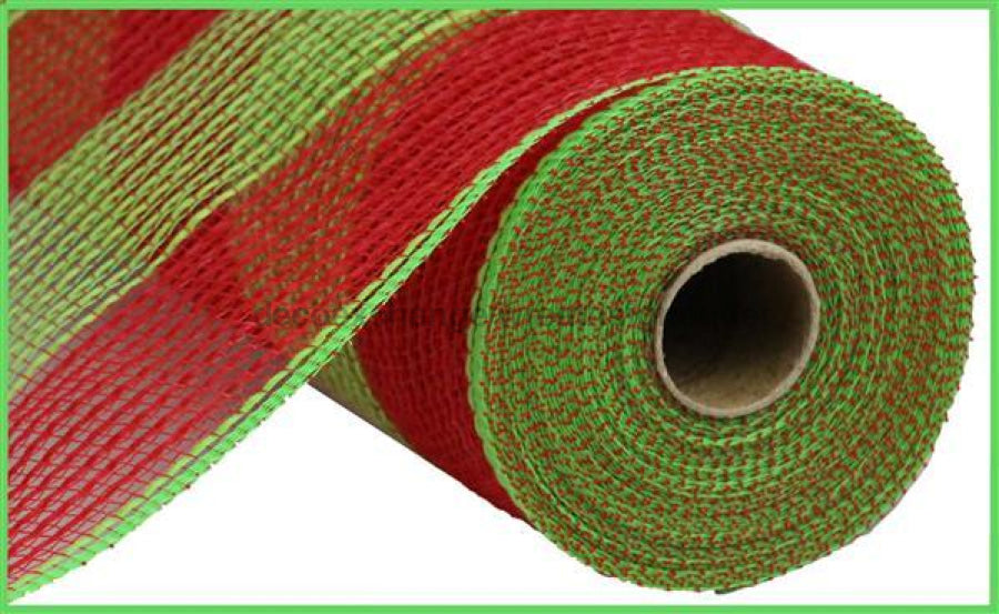 10.25"X10Yd Faux Jute/Pp Wide Stripe Red/Fresh Green RY831455 - DecoExchange