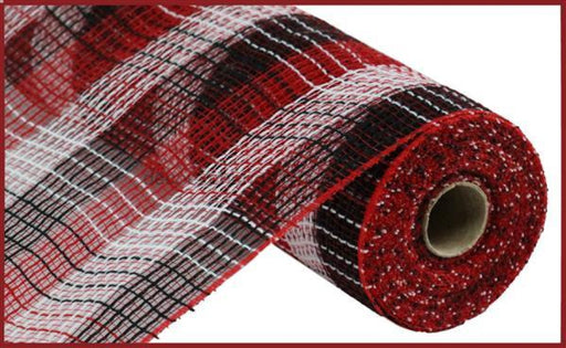 10.25"X10Yd Faux Jute Small Check Mesh Red/White/Black RY8322D6 - DecoExchange