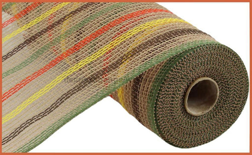 10.25’X10Yd Faux Jute Stripe Mesh Brn/Ylw/Org/Moss Ry8338Ce