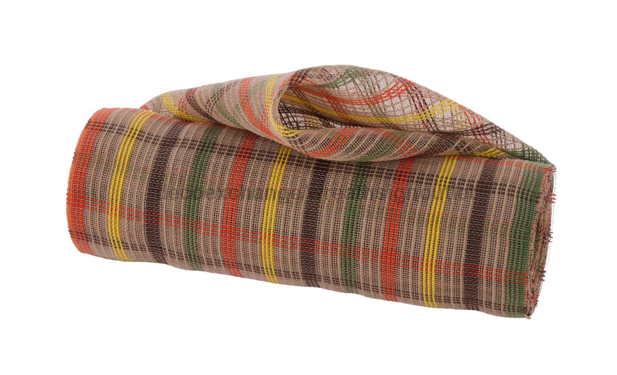 10.25’’X10Yd Fine Weave Faux Jute Check Brn/Ylw/Org/Moss RY5025CE Mesh