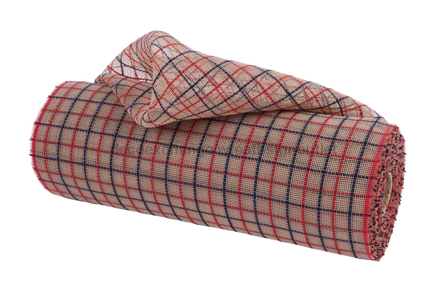 10.25’’X10Yd Fine Weave Faux Jute Check Natural/Red/Navy Blue Ry5003Kr Mesh