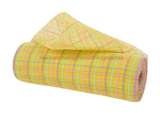 10.25’’X10Yd Fine Weave Faux Jute Check Yellow/Lavender/Pink/Mint Ry5003Km Mesh