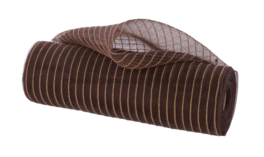 10.25’’X10Yd Fine Weave Faux Jute Mesh Chocolate/Natural RY502631 Mesh