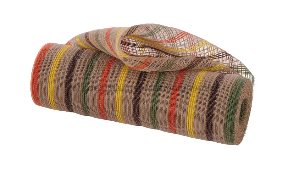 10.25’’X10Yd Fine Weave Faux Jute Stripe Brn/Ylw/Org/Moss RY5023CE Mesh