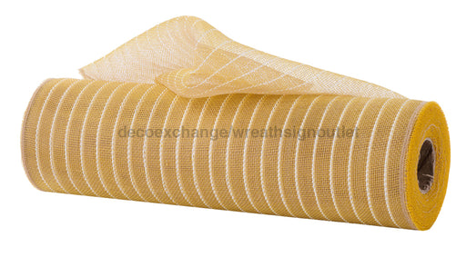 10.25’’X10Yd Fine Weave Metallic Mesh Natural/Gold W/White Film Ry5001Kk