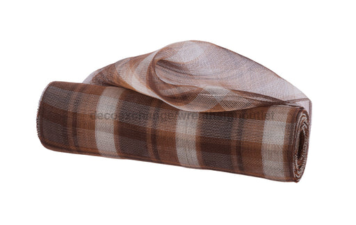 10.25"X10Yd Fine Weave Plaid Mesh Chocolate/Brown/Ivory RY5027J3 - DecoExchange