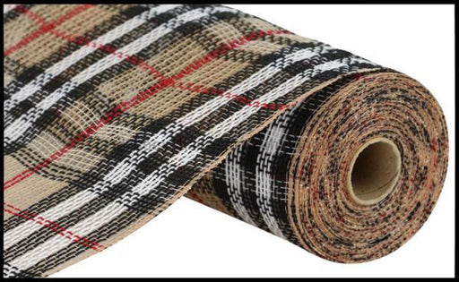 10.25X10Yd Jute Plaid Mesh Natural/Black/White/Red Ry8343