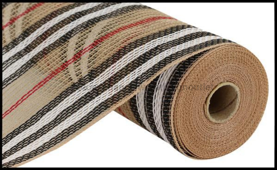 10.25X10Yd Jute Stripe Mesh Natural/Black/White/Red Ry8342