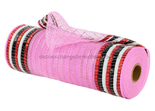 10.25’’X10Yd Matte Xl Foil Border Mesh Pink/Red/White/Black Ry8515Ka