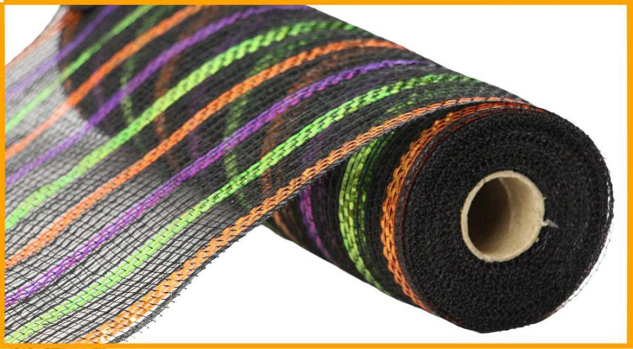 10.25’X10Yd Metallic Poly/Faux Jute Mesh Black/Orange/Lime/Purple Ry801976