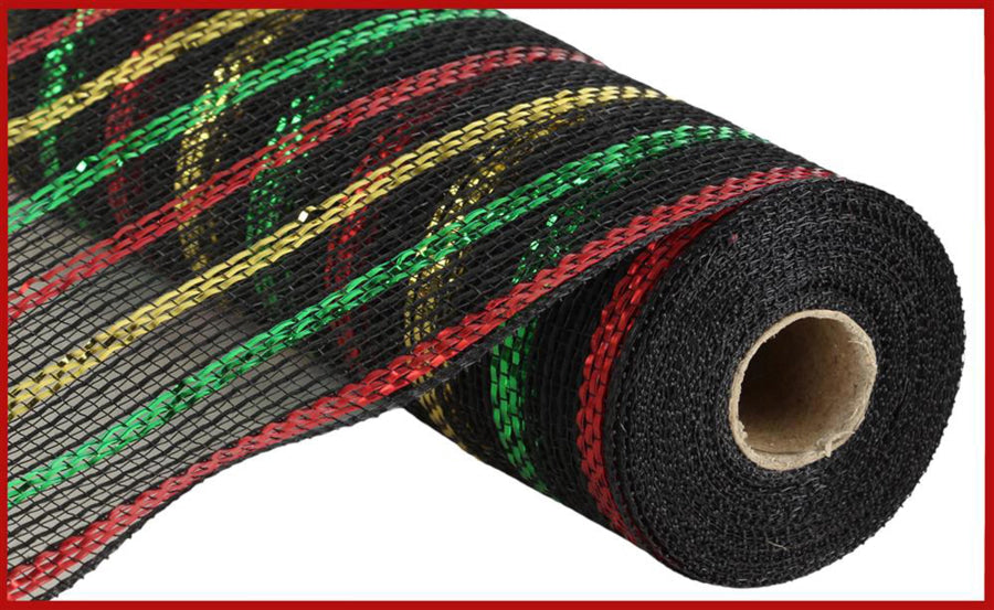 10.25’X10Yd Metallic Poly/Faux Jute Mesh Black/Red/Gold/Emerald Ry8019Ck