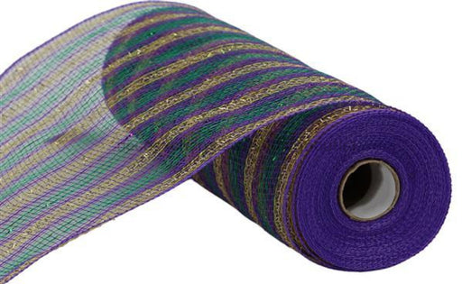 10.25X10Yd Metallic/Tinsel Stripe Mardi Gras Ry870273 Mesh