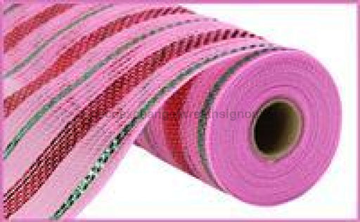 10.25"X10Yd Poly/Faux Jute/Metallic Mesh Lt Pink/Red/Emerald RY8020R4 - DecoExchange®