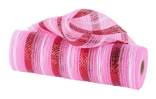 10.25"X10Yd Poly/Faux Jute/Metallic Mesh Lt Pink/Red/White RY8020AF - DecoExchange