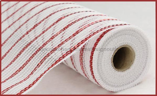 10.25"X10Yd Poly/Faux Jute/Metallic Mesh White/Red RY8018A2 - DecoExchange