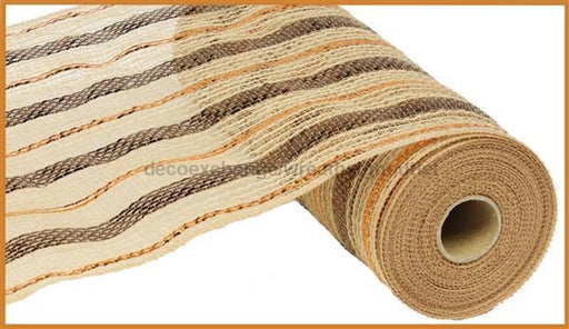10.25"X10Yd Poly/Jute/Metallic Mesh Natural/Chocolate/Copper RY800985 - DecoExchange