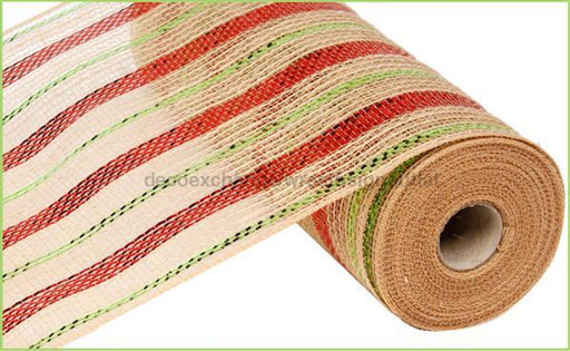 10.25"X10Yd Poly/Jute/Metallic Mesh Natural/Red/Lime Green RY800934 - DecoExchange
