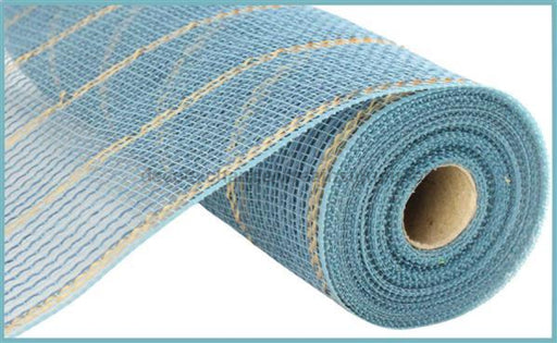 10.25"X10Yd Poly/Jute/Metallic Mesh Smoke Blue/Matte Gold RY8329W8 - DecoExchange®