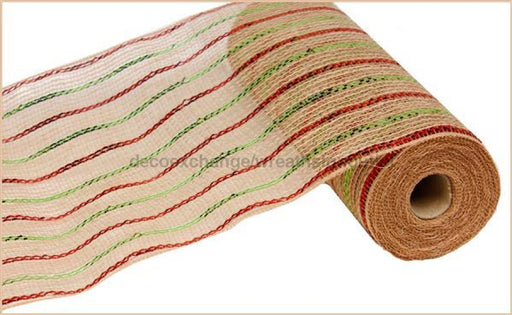 10.25"X10Yd Poly/Jute/Metallic Mesh Red/Lime Green/Natural RY800734 - DecoExchange®