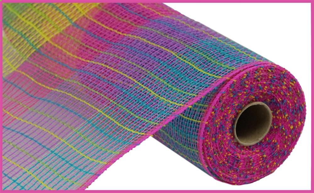 10.25"X10Yd Pp/Faux Jute Wide Check Mesh Hot Pnk/Green/Yllw/Lav/Turq RY8318D8 - DecoExchange