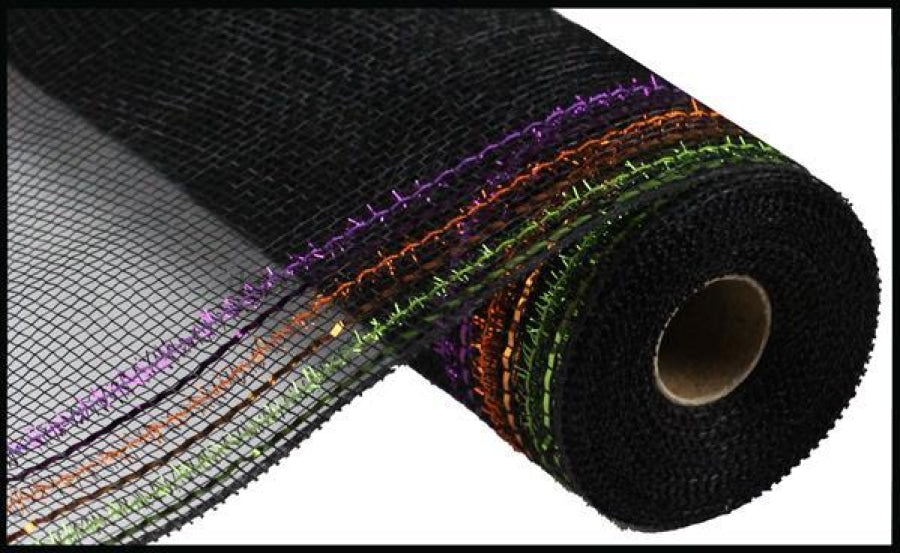 10.25"X10Yd Tinsel/Foil Wide Border Mesh Blk/Orange/Prpl/Lime RY850676 - DecoExchange®