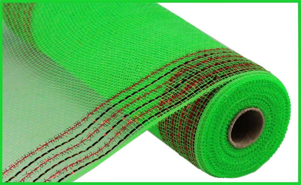 10.25"X10Yd Tinsel/Foil Wide Border Mesh Lime Green/Red RY850570 - DecoExchange