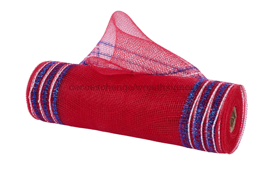 10.25’’X10Yd Tinsel/Foil Wide Border Mesh Red/White/Blue RY8506H3 Mesh