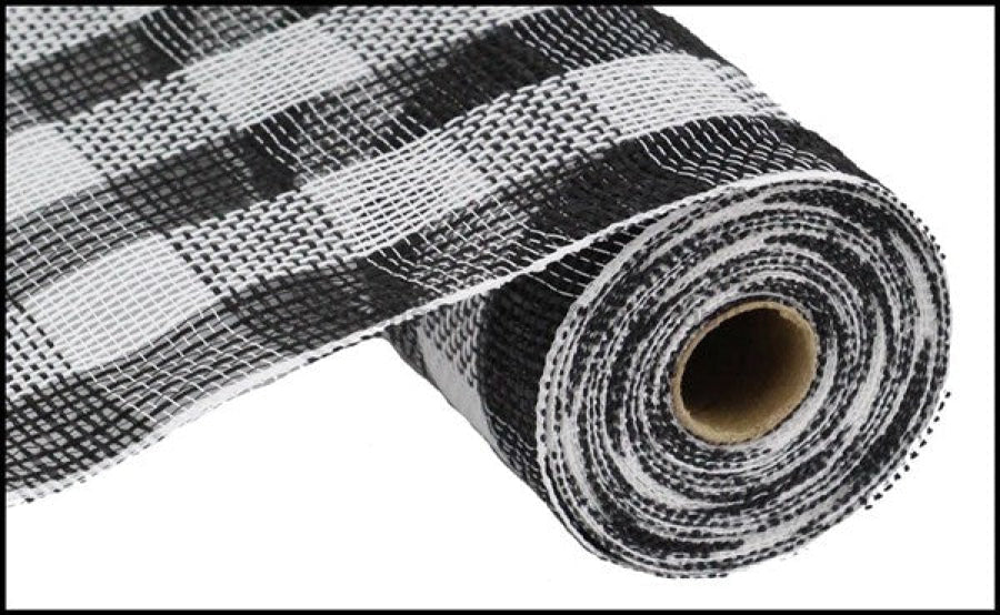 10.5"X10Yd Cotton/Faux Jute Check Mesh Black/White RY830762 - DecoExchange