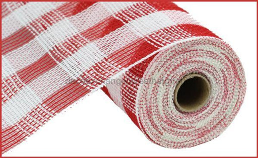 10.5"X10Yd Cotton/Faux Jute Check Mesh Red/White RY830749 - DecoExchange
