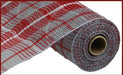 10.5"X10Yd Faux Jute/Lg Plaid Mesh Grey/Red/White RY8331N4 - DecoExchange