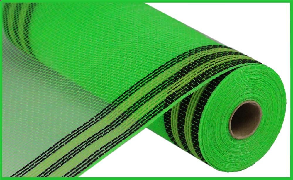 10.5"X10Yd Faux Jute/Polypropylene/Border Stripe Lime/Black/Fresh Green RY8325K4 - DecoExchange