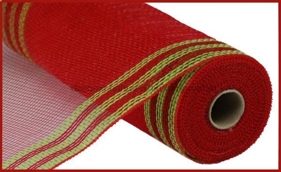 10.5"X10Yd Faux Jute/Pp/Border Stripe Red/Fresh Green RY832555 - DecoExchange