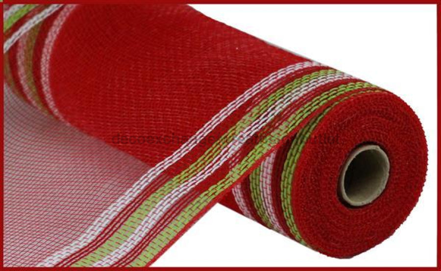 10.5"X10Yd Faux Jute/Pp/Border Stripe Red/Fresh Green/White RY8326K9 - DecoExchange