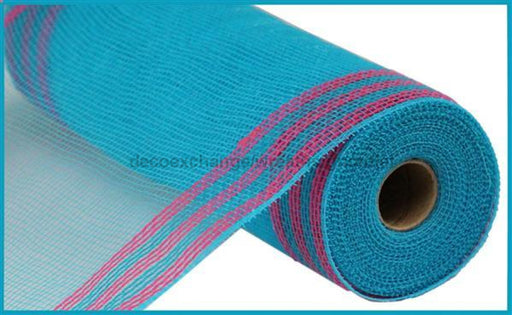 10.5"X10Yd Faux Jute/Pp/Border Stripe Turquoise/Hot Pink RY8325F9 - DecoExchange