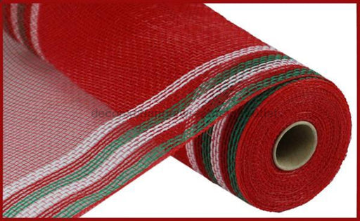10.5"X10Yd Faux Jute/Pp/Border Stripe Emerald/Red/White RY8326C1 - DecoExchange