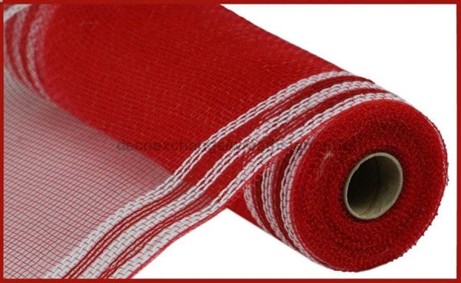 10.5"X10Yd Faux Jute/Pp/Border Stripe Red/White RY832549 - DecoExchange