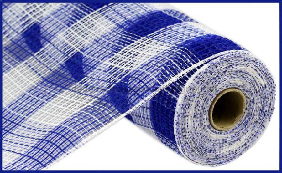10.5"X10Yd Faux Jute/Pp Small Check Royal Blue/White RY832065 - DecoExchange