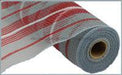 10.5"X10Yd Faux Jute/Thick Stripe Mesh Grey/Red/White RY8330N4 - DecoExchange
