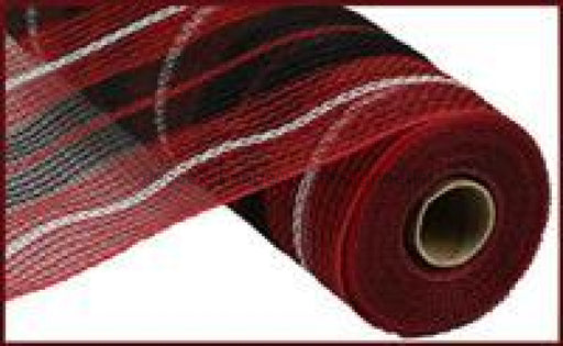 10.5"X10Yd Faux Jute/Thick Stripe Mesh Red/Black/White RY8330H9 - DecoExchange
