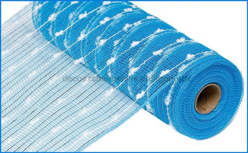 10.5"X10Yd Metallic Cotton Ball Mesh Turquoise/White RY820067 - DecoExchange