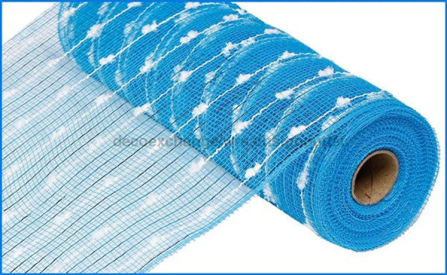 10.5"X10Yd Metallic Cotton Ball Mesh Turquoise/White RY820067 - DecoExchange