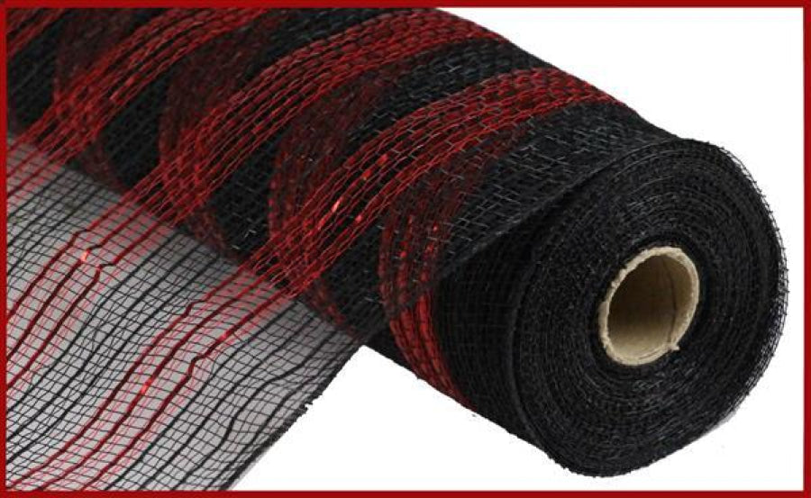 10.5"X10Yd Metallic/Faux Jute/Pp Stripe Black/Red RY8328M5 - DecoExchange