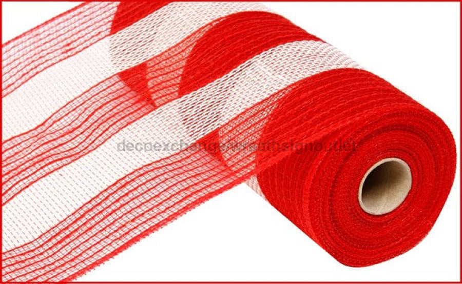 10.5"X10Yd Poly/Faux Jute/Cotton Stripe Red/White RY800449 - DecoExchange