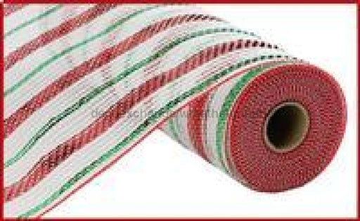 10.5"X10Yd Poly/Faux Jute/Metallic Mesh White/Red/Emerald RY8020R3 - DecoExchange